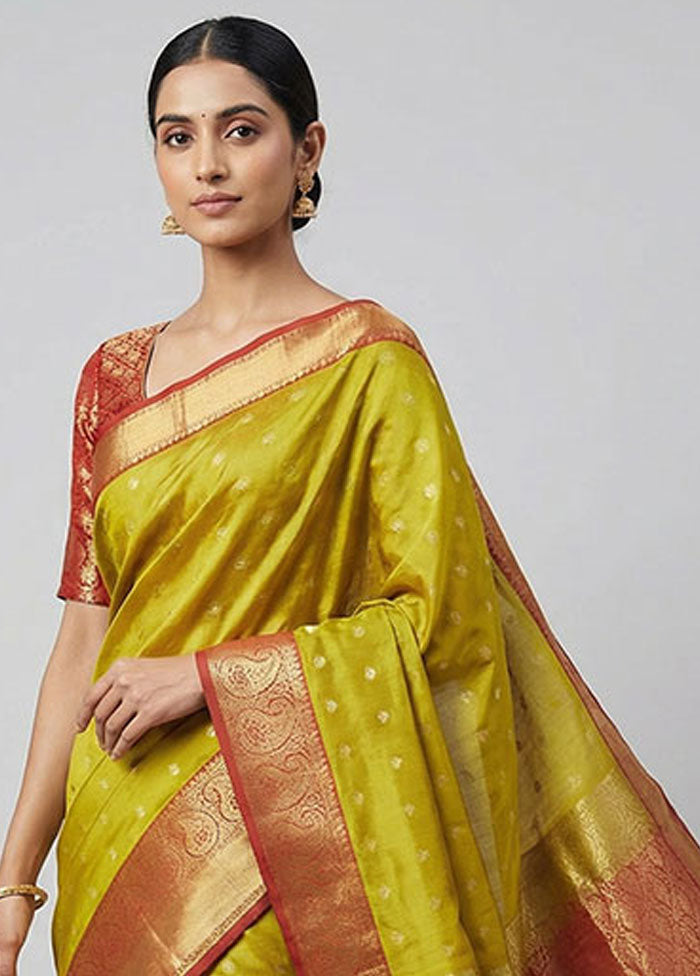 Green Handloom Kanchipuram Pure Silk Saree With Blouse Piece