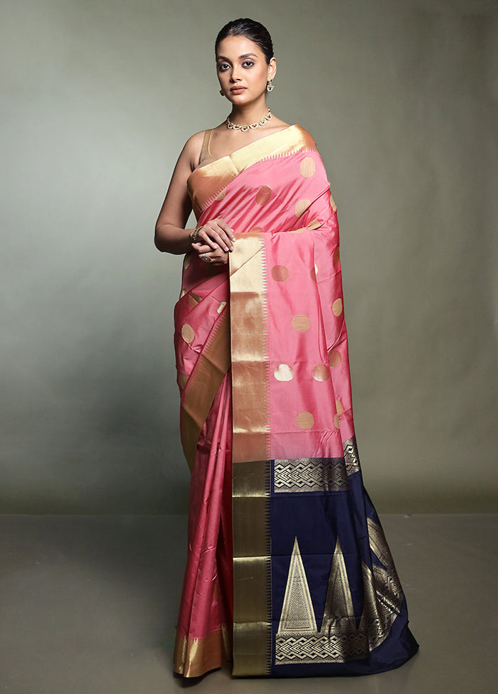 Pink Kanjivaram Silk Saree With Blouse Piece