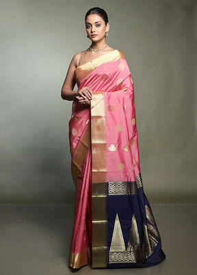 Pink Kanjivaram Silk Saree With Blouse Piece