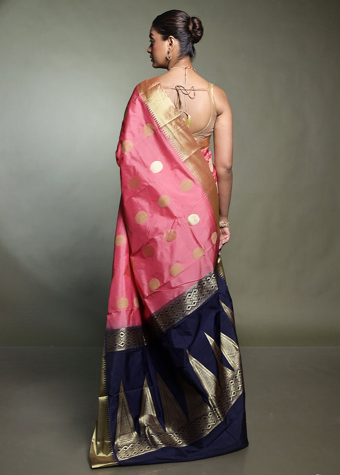 Pink Kanjivaram Silk Saree With Blouse Piece