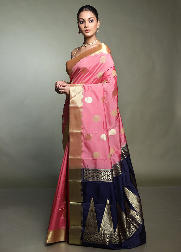 Pink Kanjivaram Silk Saree With Blouse Piece