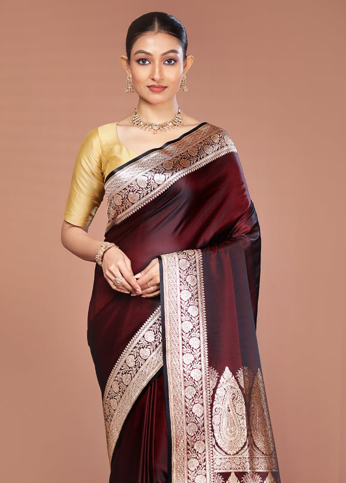 Maroon Banarasi Silk Saree With Blouse Piece