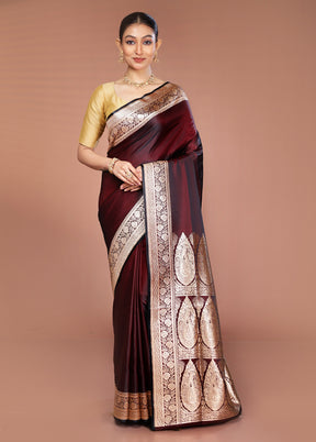 Maroon Banarasi Silk Saree With Blouse Piece