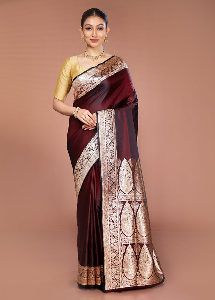 Maroon Banarasi Silk Saree With Blouse Piece