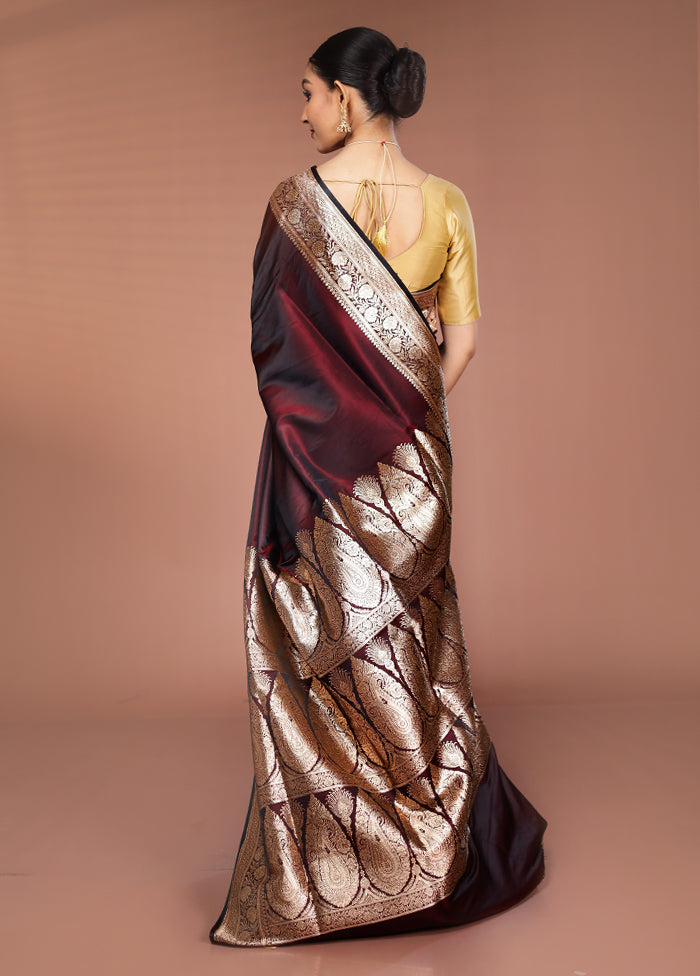 Maroon Banarasi Silk Saree With Blouse Piece