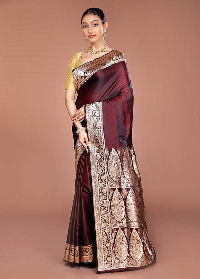 Maroon Banarasi Silk Saree With Blouse Piece