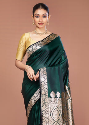 Green Banarasi Silk Saree With Blouse Piece