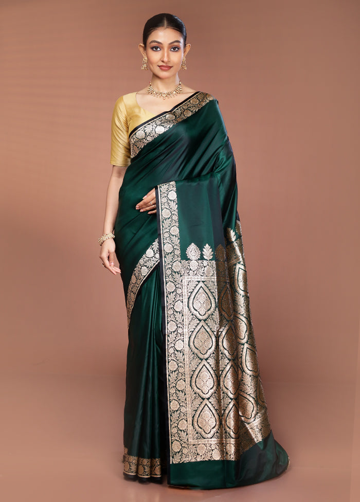 Green Banarasi Silk Saree With Blouse Piece