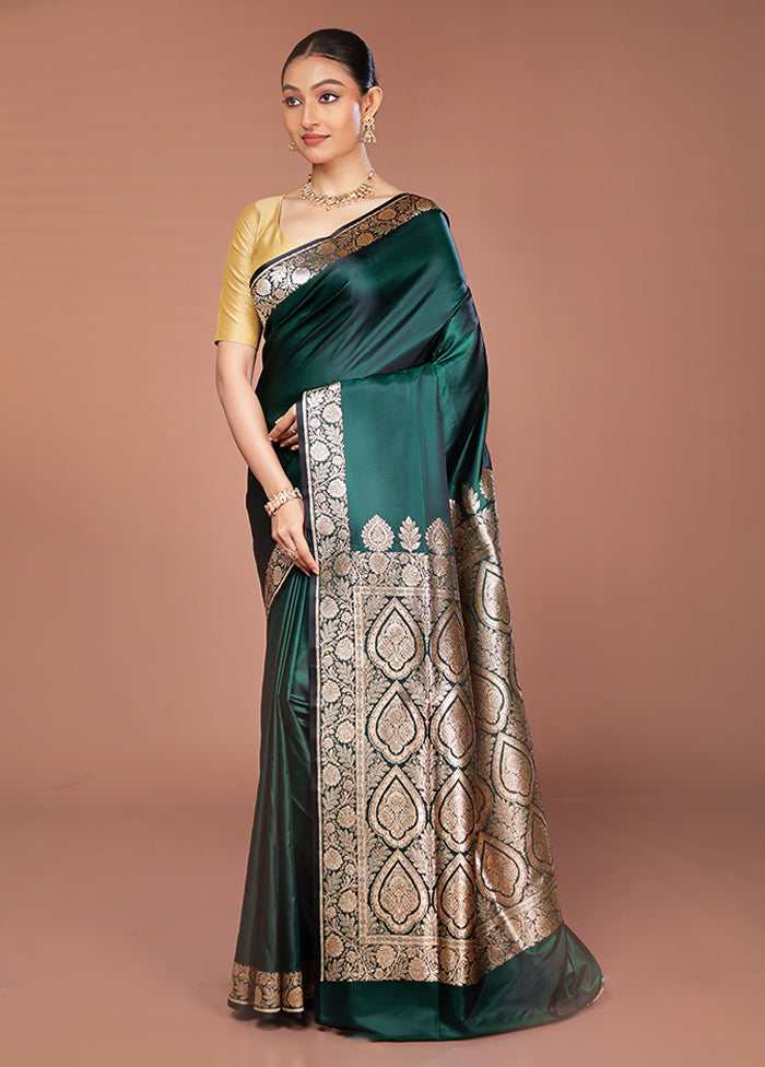 Green Banarasi Silk Saree With Blouse Piece