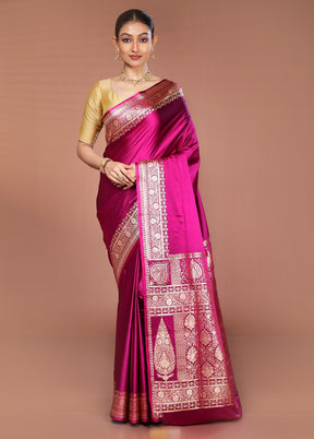 Purple Banarasi Silk Saree With Blouse Piece