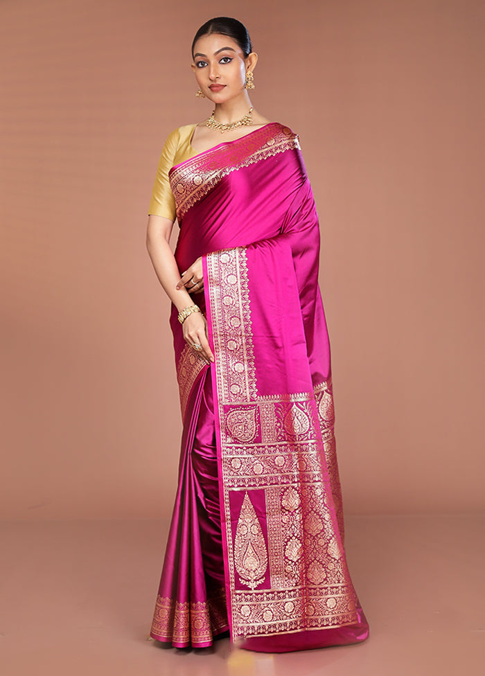 Purple Banarasi Silk Saree With Blouse Piece