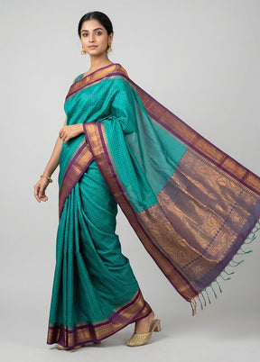 Green Dupion Silk Saree With Blouse Piece