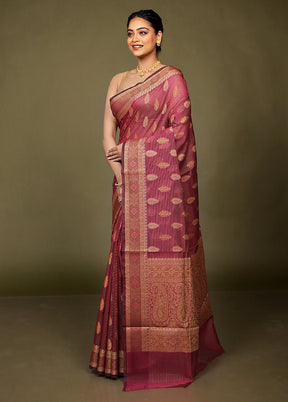 Purple Kota Cotton Saree With Blouse Piece