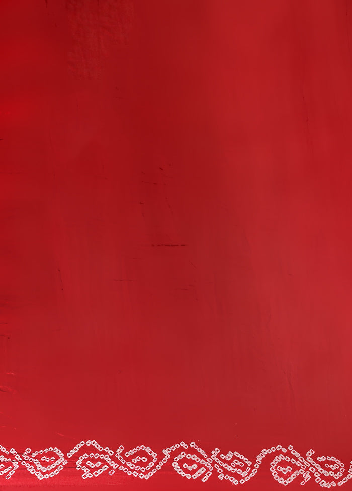 Red Bandhej Pure Silk Saree Without Blouse Piece