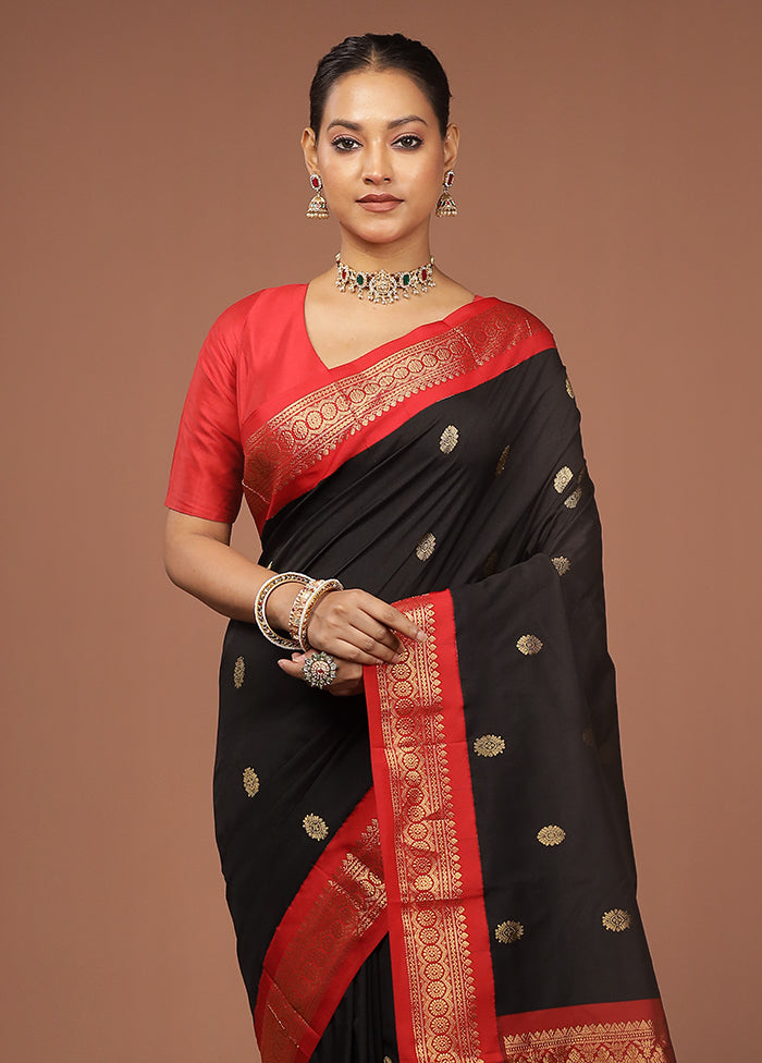 Black Kanjivaram Silk Saree With Blouse Piece