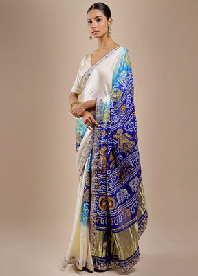White Bandhej Pure Silk Saree Without Blouse Piece