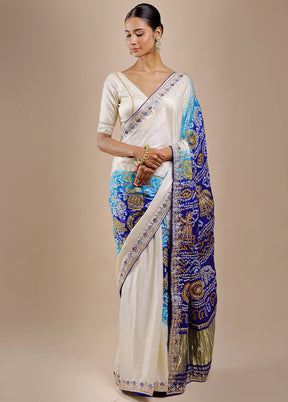 White Bandhej Pure Silk Saree Without Blouse Piece