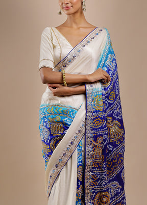 White Bandhej Pure Silk Saree Without Blouse Piece