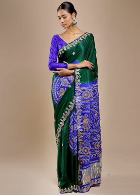 Green Bandhej Pure Silk Saree Without Blouse Piece