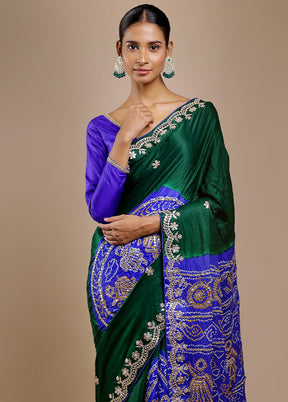 Green Bandhej Pure Silk Saree Without Blouse Piece