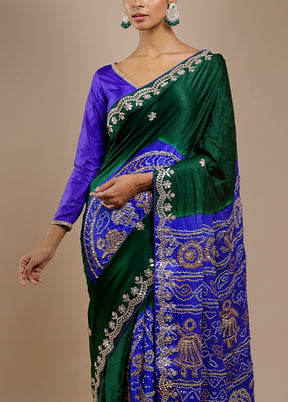 Green Bandhej Pure Silk Saree Without Blouse Piece