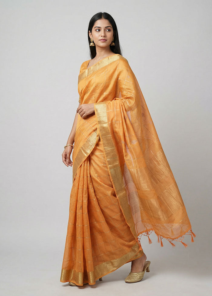 Peach Cotton Saree With Blouse Piece