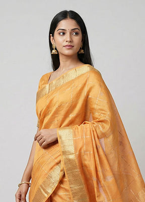 Peach Cotton Saree With Blouse Piece