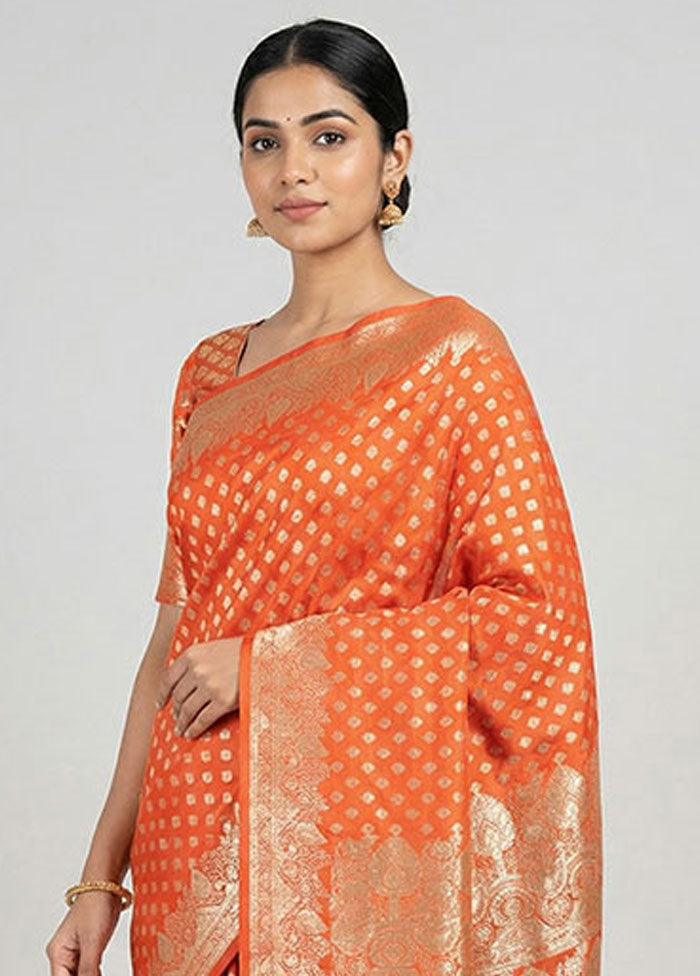 Red Banarasi Silk Saree With Blouse Piece