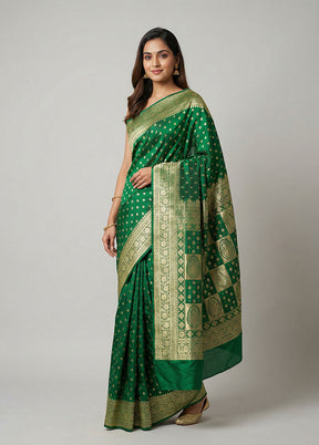 Green Banarasi Silk Saree With Blouse Piece