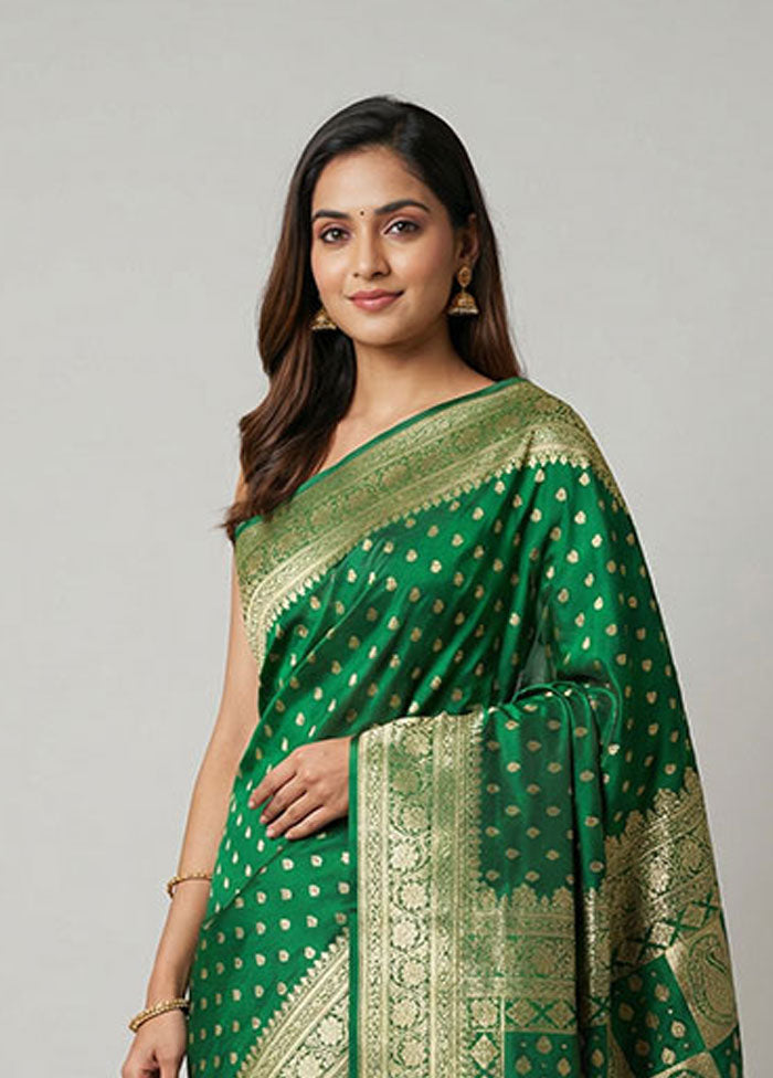 Green Banarasi Silk Saree With Blouse Piece
