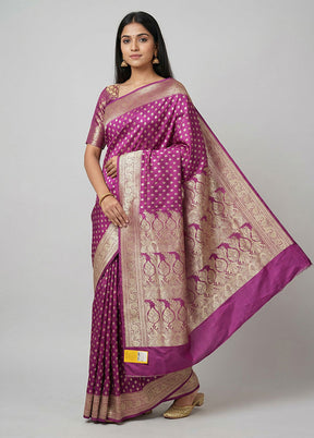Purple Banarasi Silk Saree With Blouse Piece