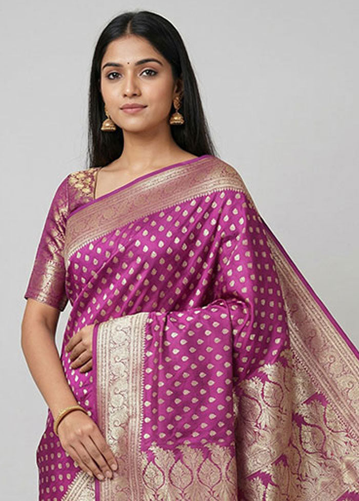 Purple Banarasi Silk Saree With Blouse Piece