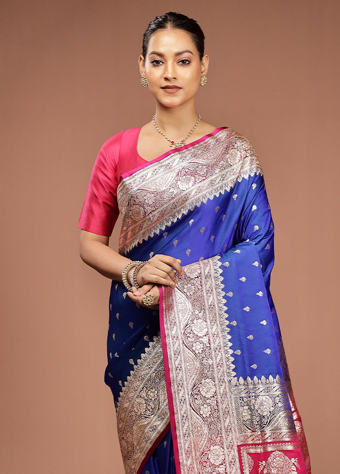 Blue Banarasi Silk Saree With Blouse Piece