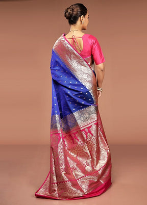 Blue Banarasi Silk Saree With Blouse Piece