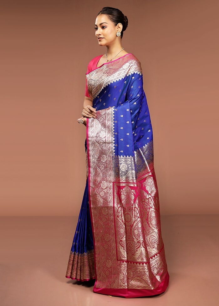 Blue Banarasi Silk Saree With Blouse Piece
