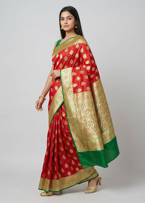 Pink Banarasi Silk Saree With Blouse Piece