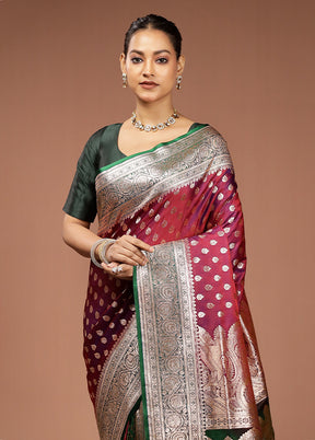 Maroon Banarasi Silk Saree With Blouse Piece