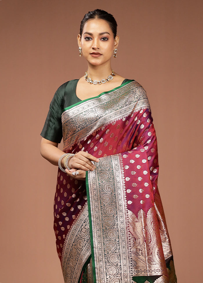 Maroon Banarasi Silk Saree With Blouse Piece