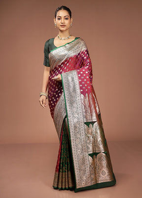 Maroon Banarasi Silk Saree With Blouse Piece