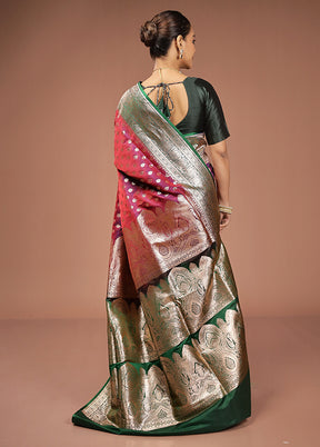 Maroon Banarasi Silk Saree With Blouse Piece