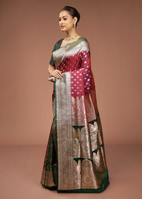 Maroon Banarasi Silk Saree With Blouse Piece