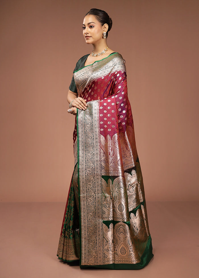 Maroon Banarasi Silk Saree With Blouse Piece