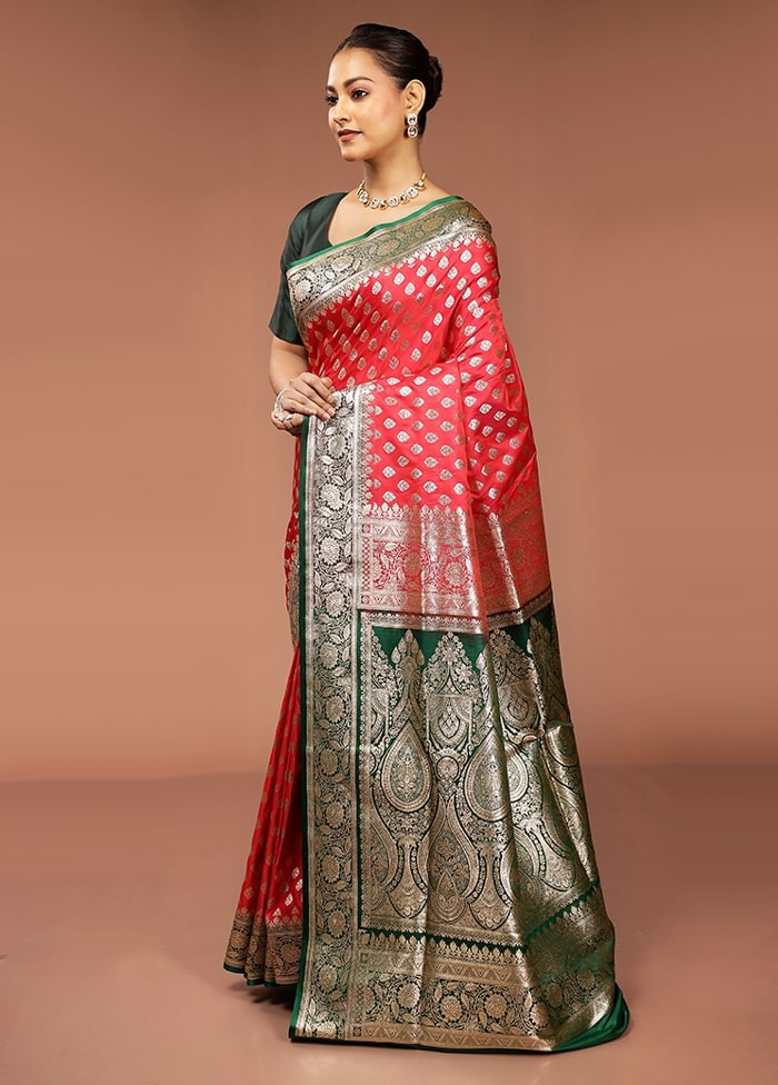 Red Banarasi Silk Saree With Blouse Piece