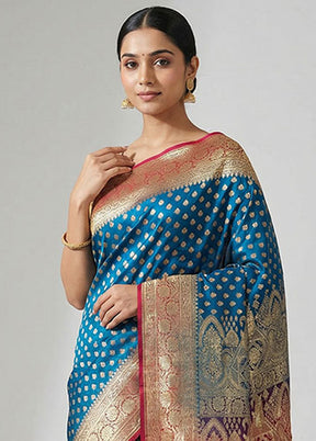 Blue Banarasi Silk Saree With Blouse Piece