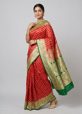 Red Banarasi Silk Saree With Blouse Piece
