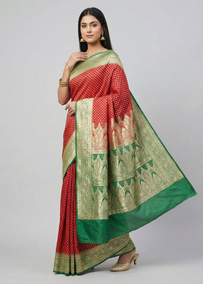 Red Banarasi Silk Saree With Blouse Piece
