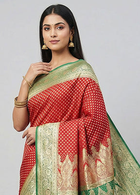Red Banarasi Silk Saree With Blouse Piece