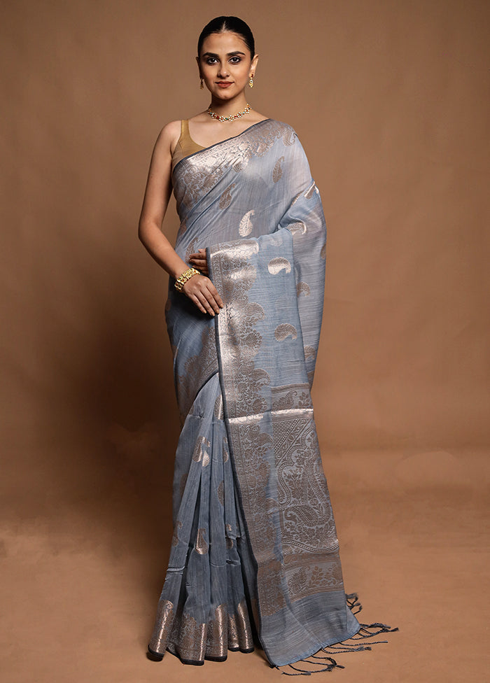Blue Kora Silk Saree With Blouse Piece