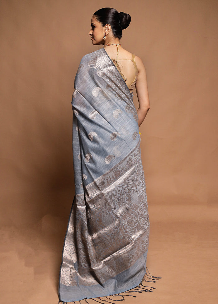 Blue Kora Silk Saree With Blouse Piece