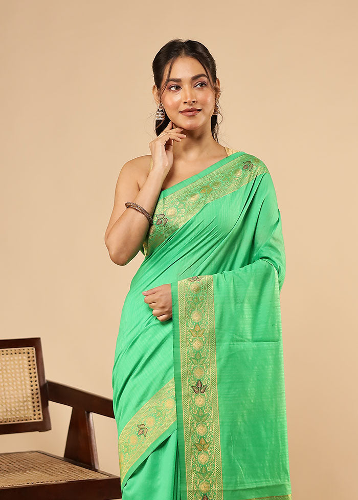 Green Dupion Silk Saree With Blouse Piece